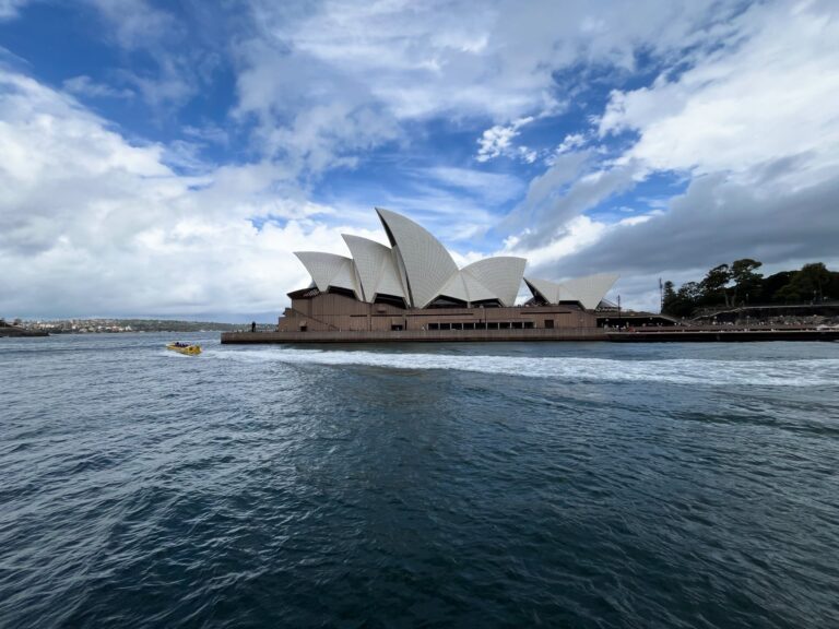 The Royal Opera House in Sydney, Australia seen from a boat